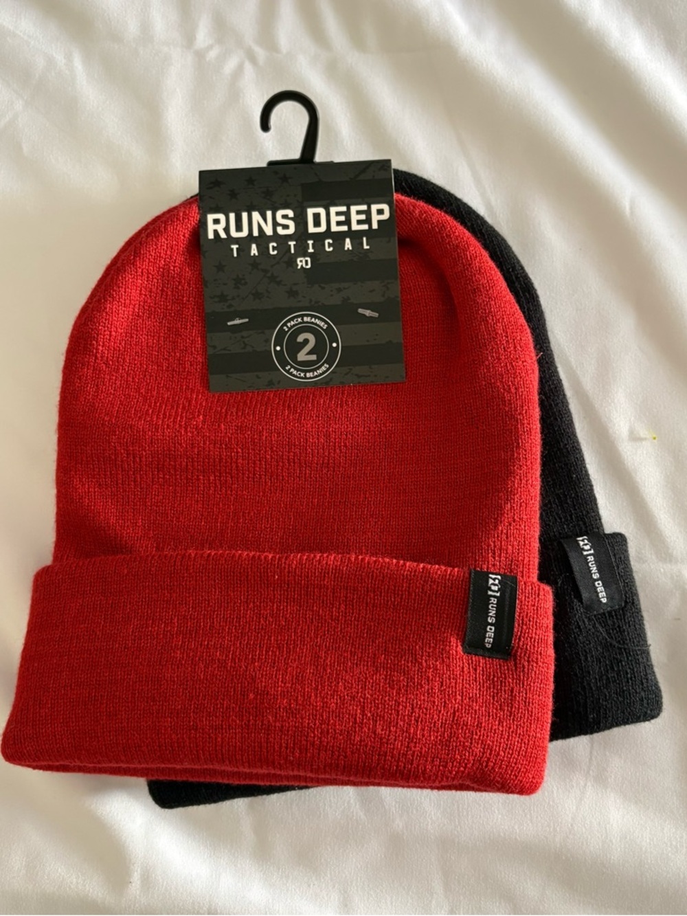 RUNS DEEP Tactical Beanie Duo — Red & Black